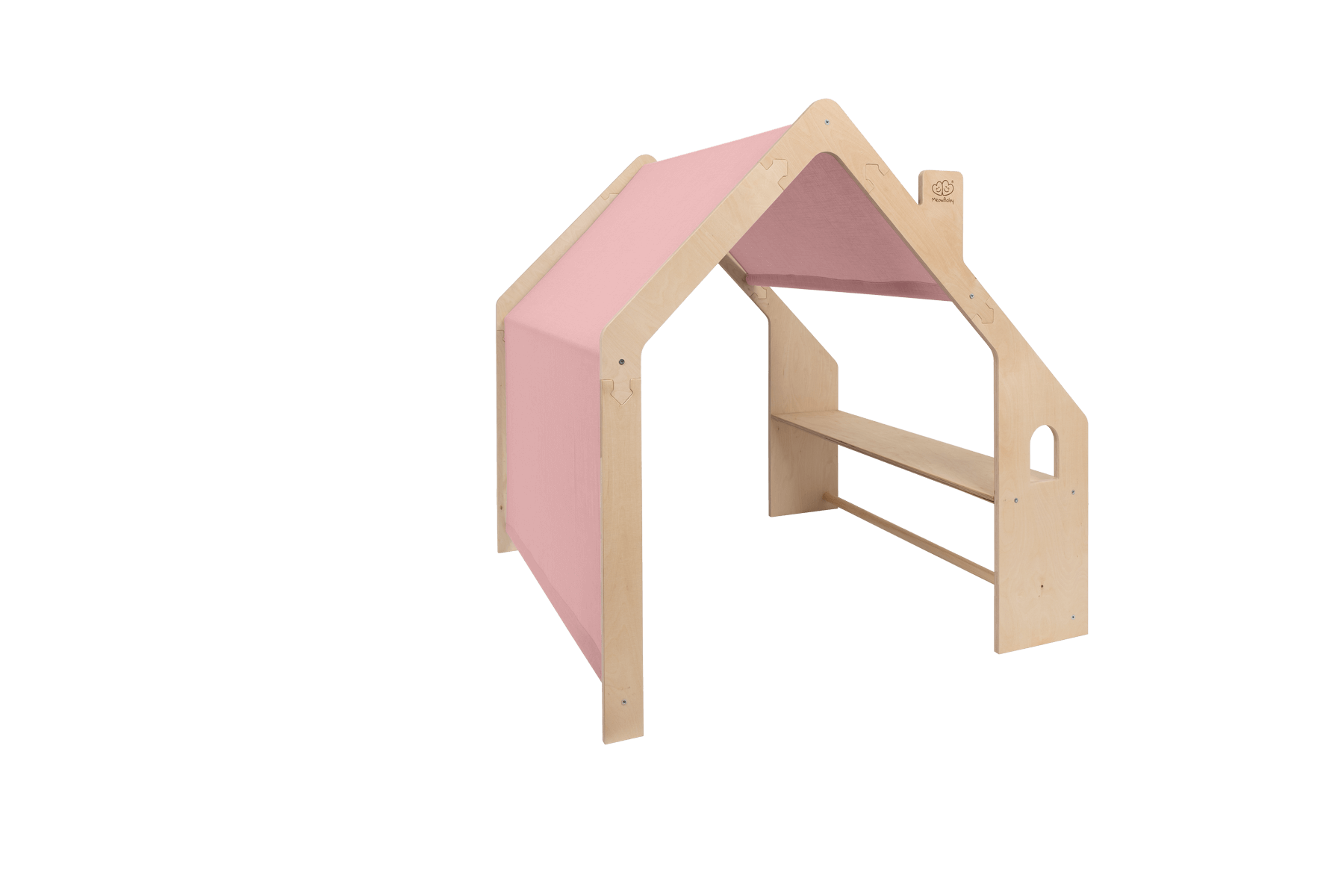 Natural Wooden Playhouse with Pink Roof