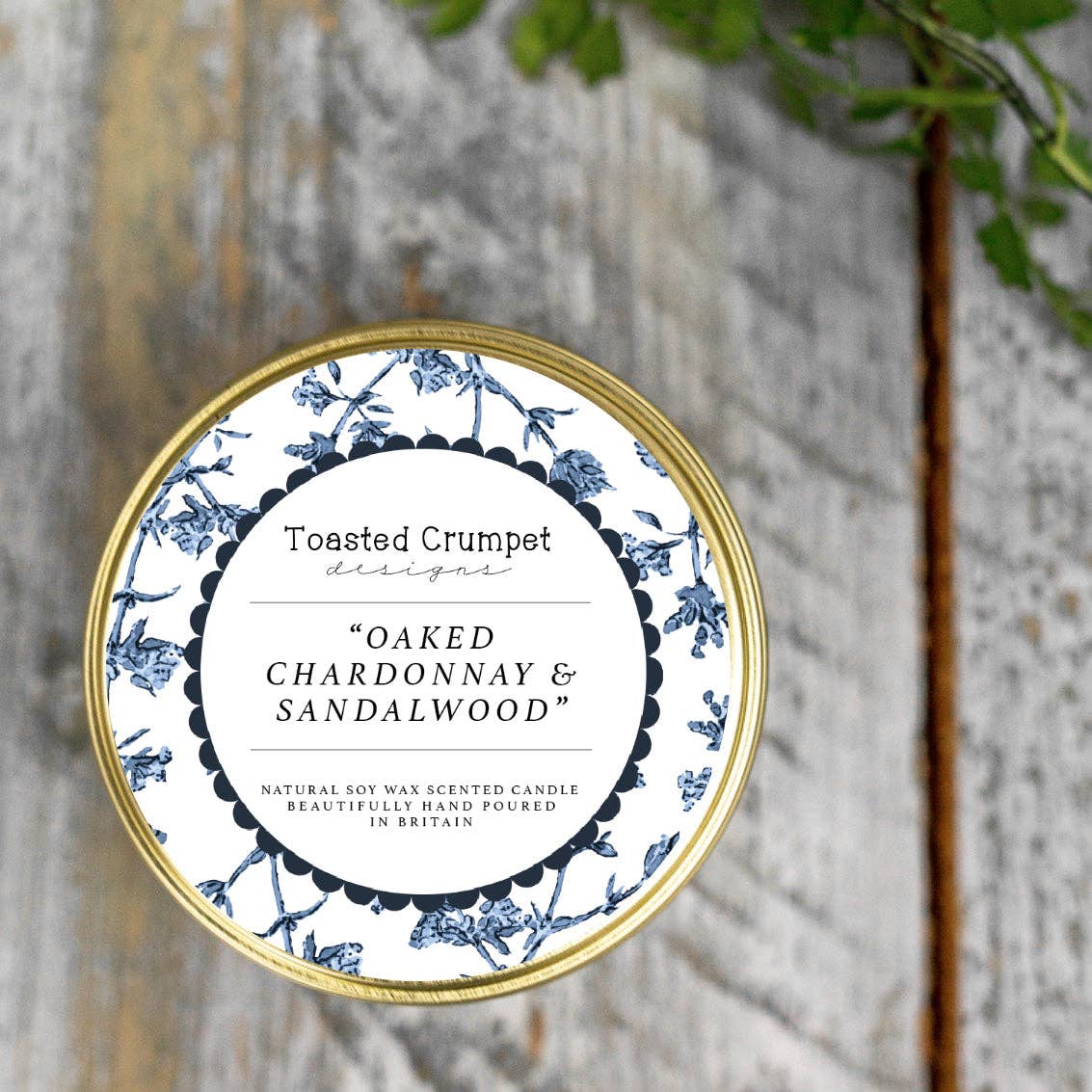Oaked Chardonnay &amp; Sandalwood Candle in a Matt Gold Tin