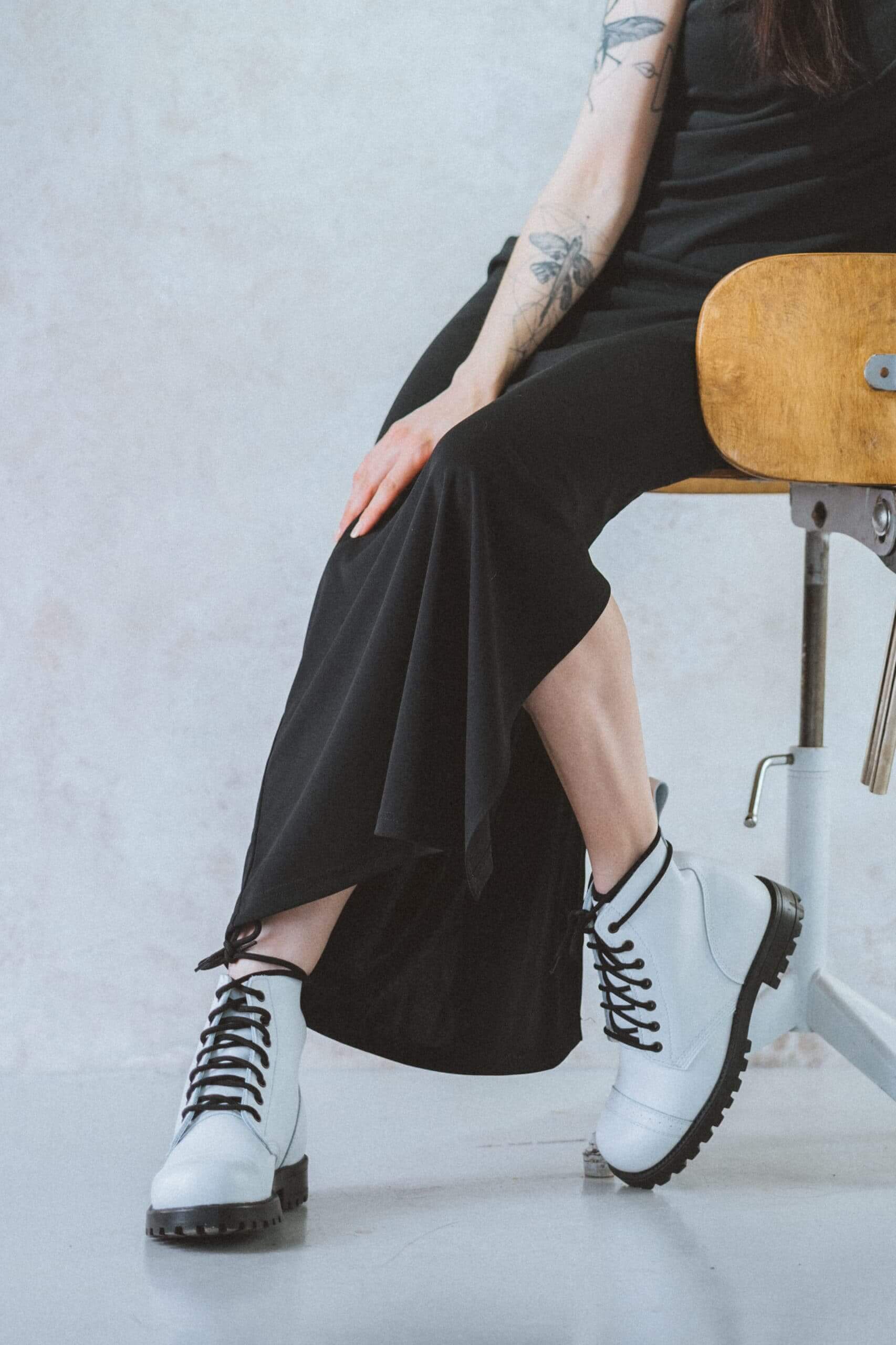 White Aviator Style Ankle Boots