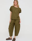 Wyn Mustard Check Print Top