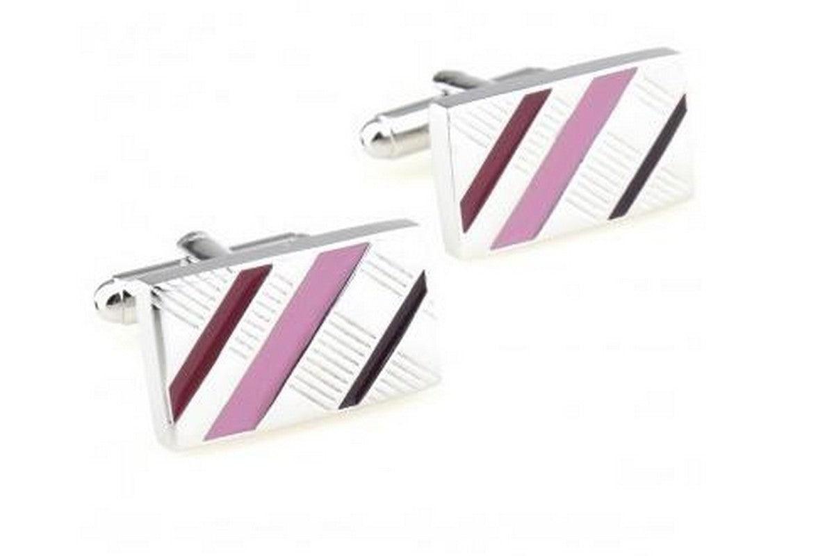 silver cufflinks with pink stripes