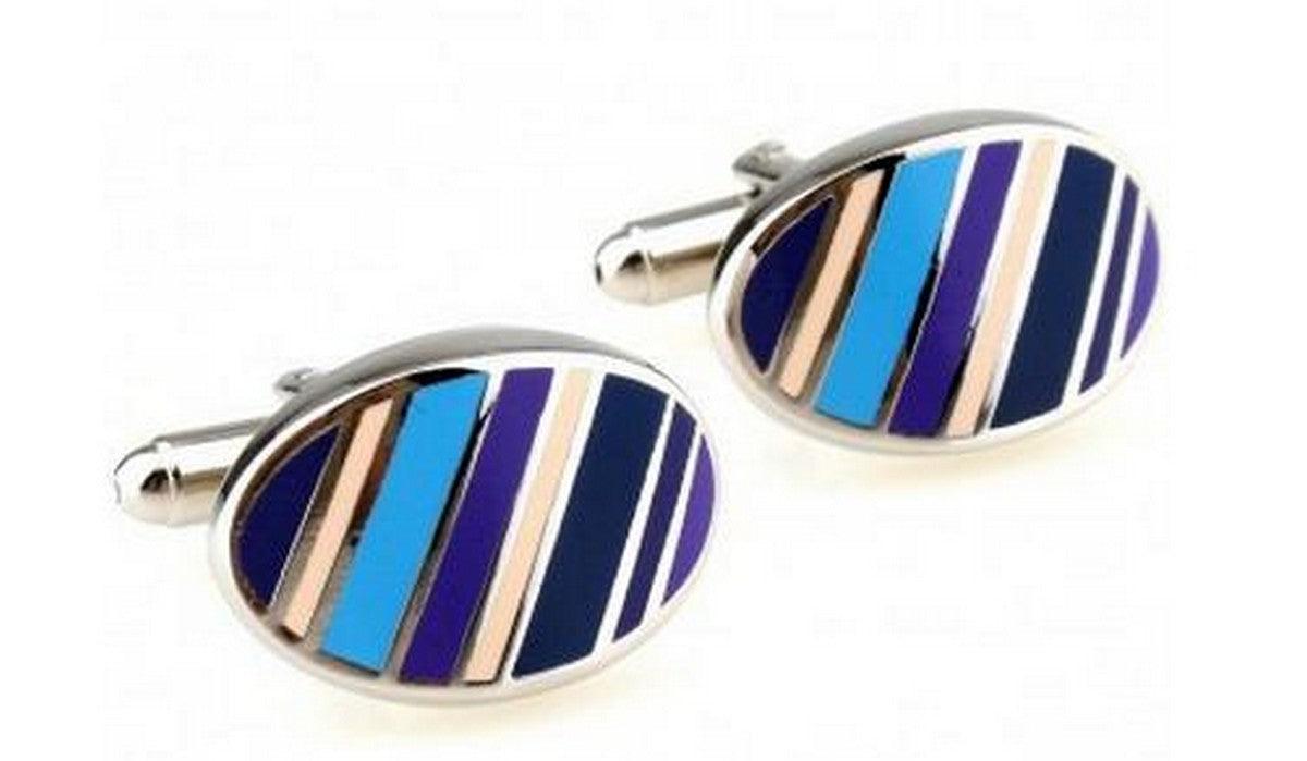 blue striped oval cufflinks
