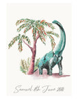 Personalised Watercolour Brontosaurus Dinosaur Wall Print