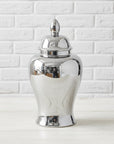 Chrome large ginger jar with silver glaze, handcrafted ceramic home decor vase for floral arrangements or storage by Sostter at brixbailey.com
