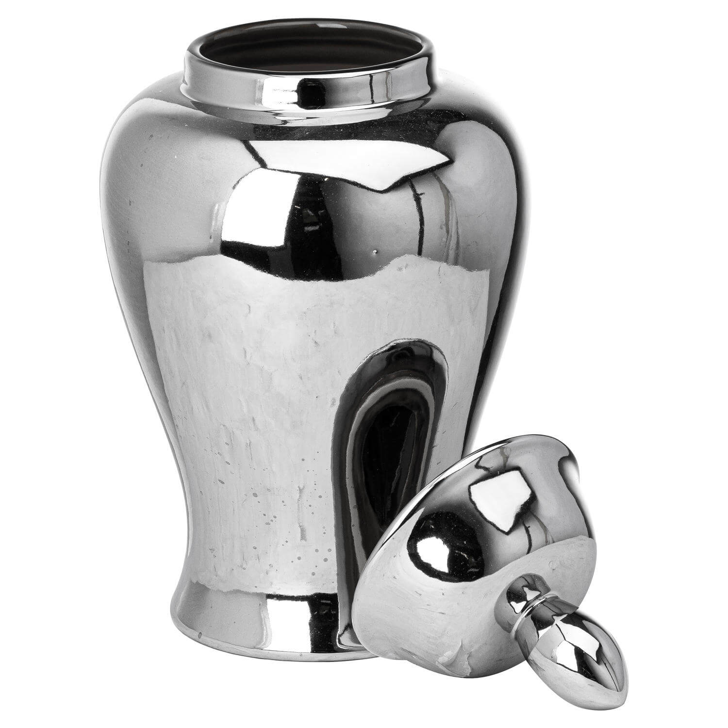 Handcrafted chrome-glazed ceramic ginger jar, 36cm tall, silver finish for elegant home decor or floral display (124 chars) by Sostter at brixbailey.com