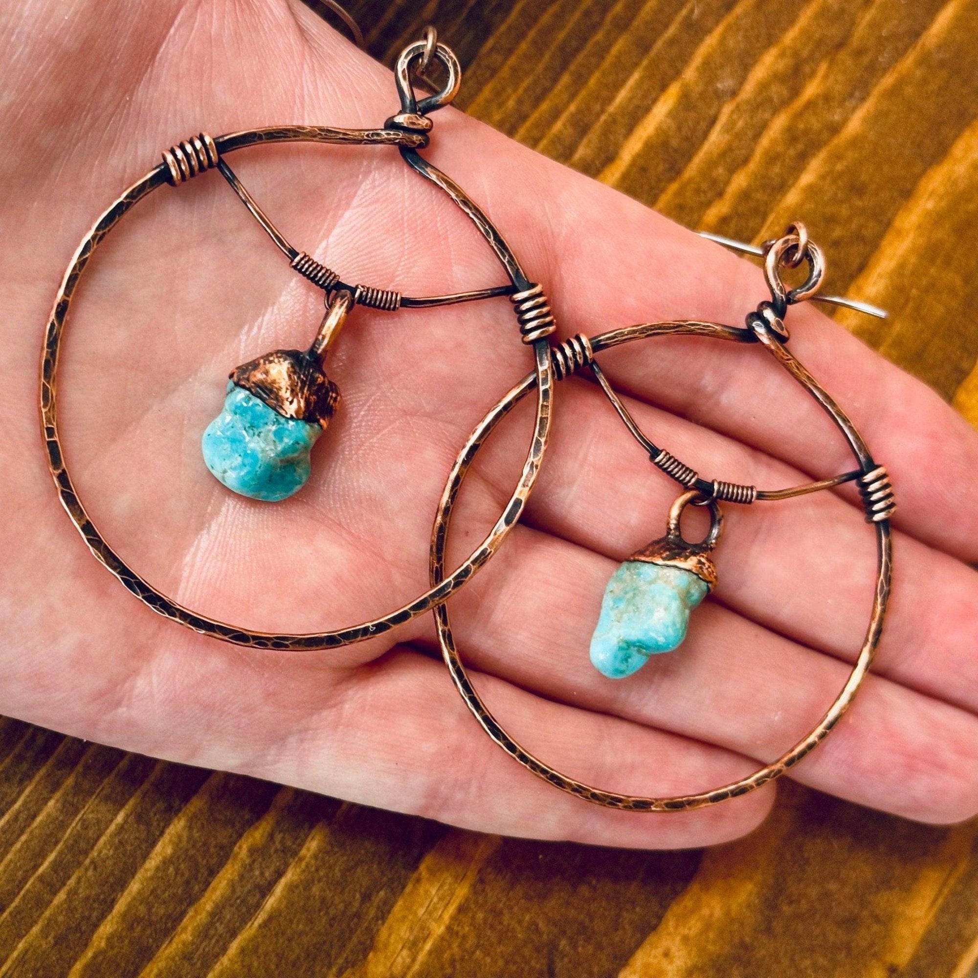 Raw Turquoise Hoops - Bohemian Jewelry | Handmade by Blackbird &amp; Sage