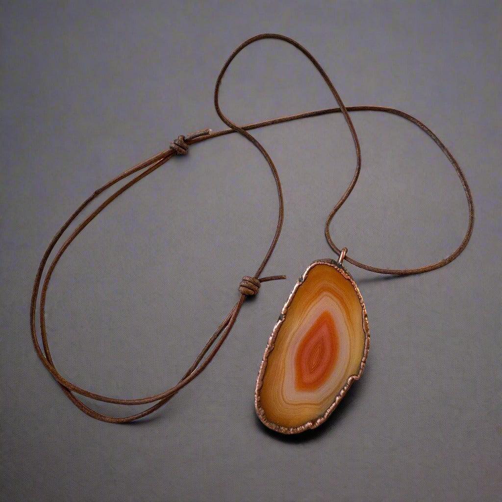Red Agate Slice Necklace - Boho Pendant | Handmade by Blackbird &amp; Sage