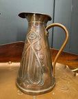 Antique Joseph Sankey Copper Jugs & Tray / Art Nouveau Pair Of Pitchers Vases