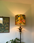 Fruit garden velvet in mustard, drum lampshade /ceiling shade with a white lining