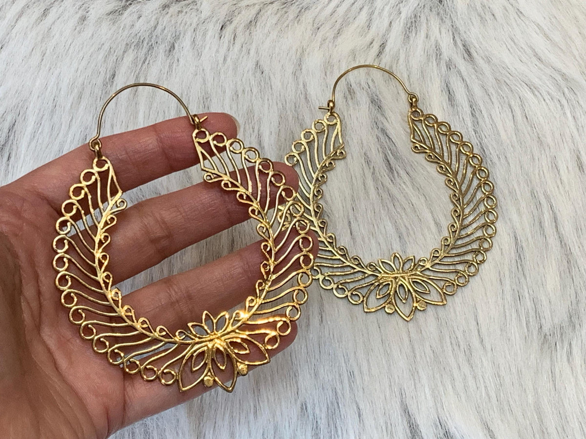 Golden/Silver Lotus Filigree Hoops
