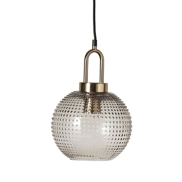 Luxury Dora pressed glass pendant light, handcrafted with dotted texture, gold fitting, dusky pink and black flex, 30cm height by Ella James at brixbailey.com
