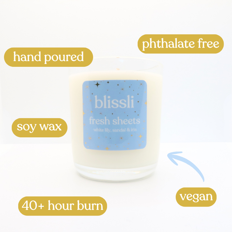 fresh sheets – white lily, sandal &amp; iris 220g soy candle
