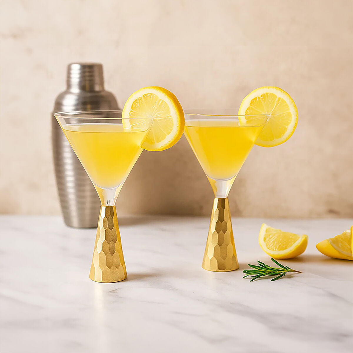 Set of Two Wine Glasses with Gold Finish Stem | Astrid