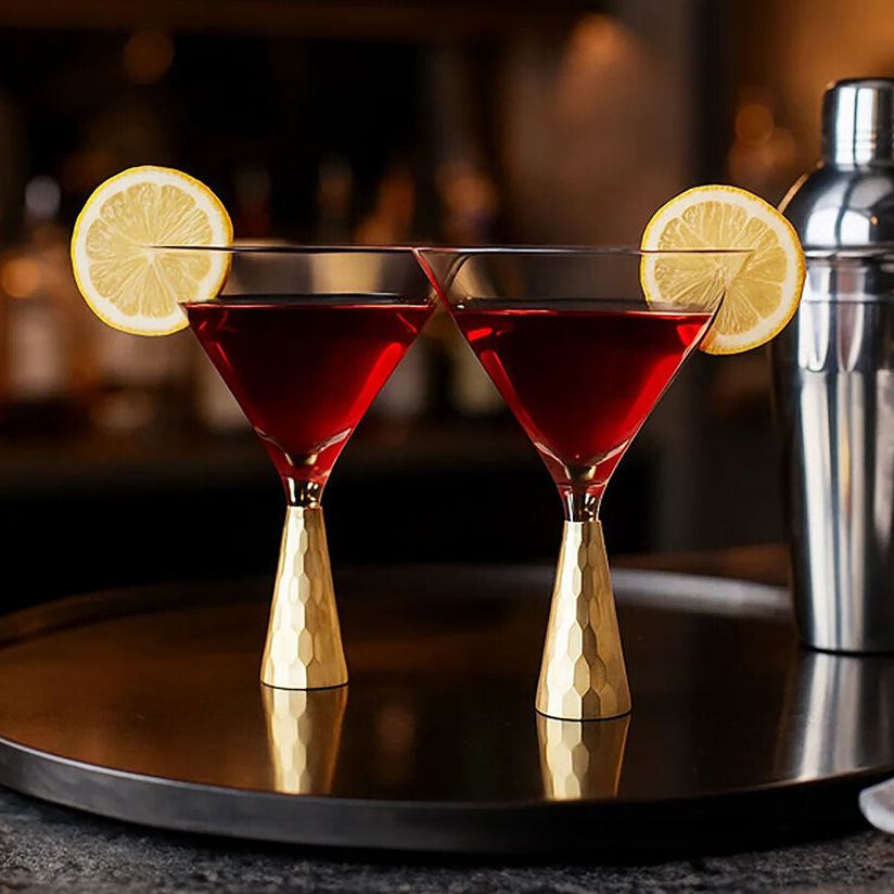 Set of Two Cocktail Glasses with Gold Finish Stem | Astrid