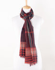 Yarn Dyed Checks and Stripes Merino Wool Scarf - Fuchsia Pink Navy