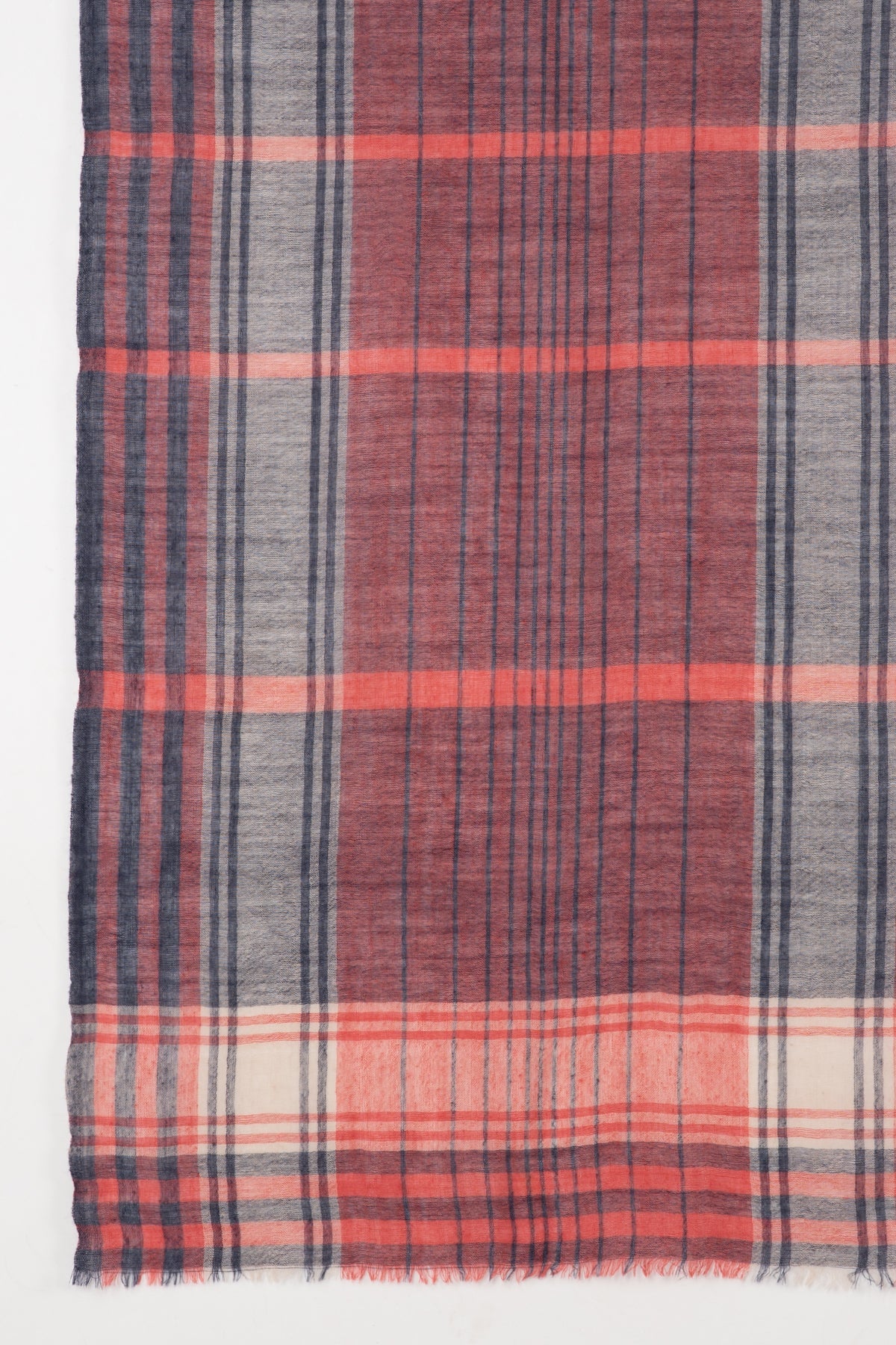 Yarn Dyed Checks and Stripes Merino Wool Scarf - Fuchsia Pink Navy