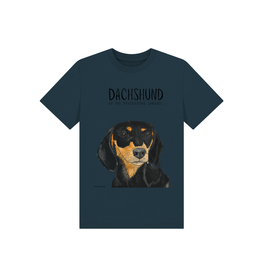 Mischievous Black &amp; Tan Hot Dog Kids' T-Shirt – Small Pup, Big Attitude!