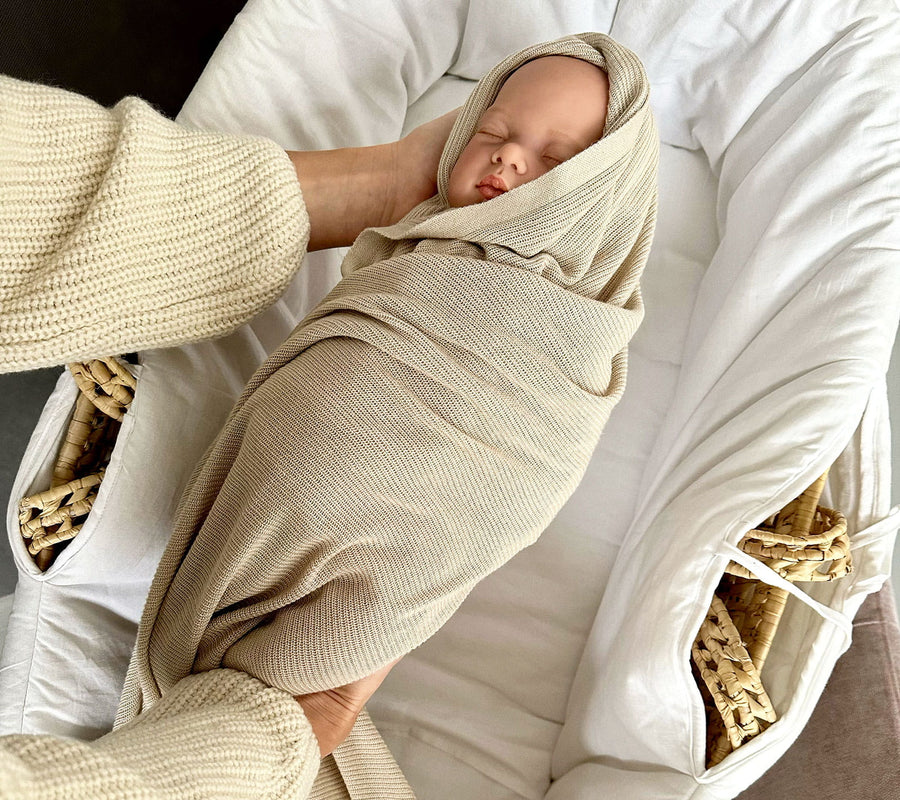 Light Knitted Bamboo Swaddle - Soft, Breathable & Hypoallergenic Baby Blanket for Comfortable Swaddling by Lullalove UK at brixbailey.com