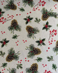 Golden Pine Christmas Round Tablecloth