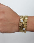 Textured Gold Cuff Bracelet with Gemstone Accents – Handcrafted Adjustable Wrap Design.