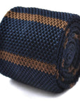 navy blue and brown striped skinny knitted tie