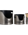 Rustic Pewter Log Bucket with Built In Match Holder