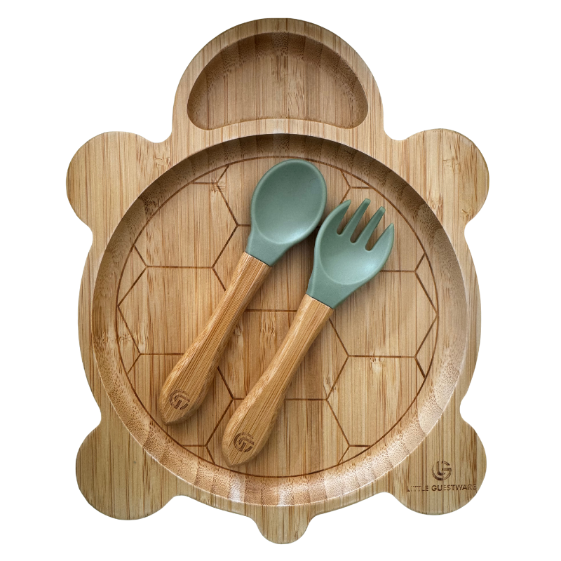 Turtle Bamboo Feeding Set - Plate, Bowl, Spoon &amp; Fork Gift Set
