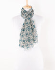 Flower Print Linen Cotton Scarf - Blue