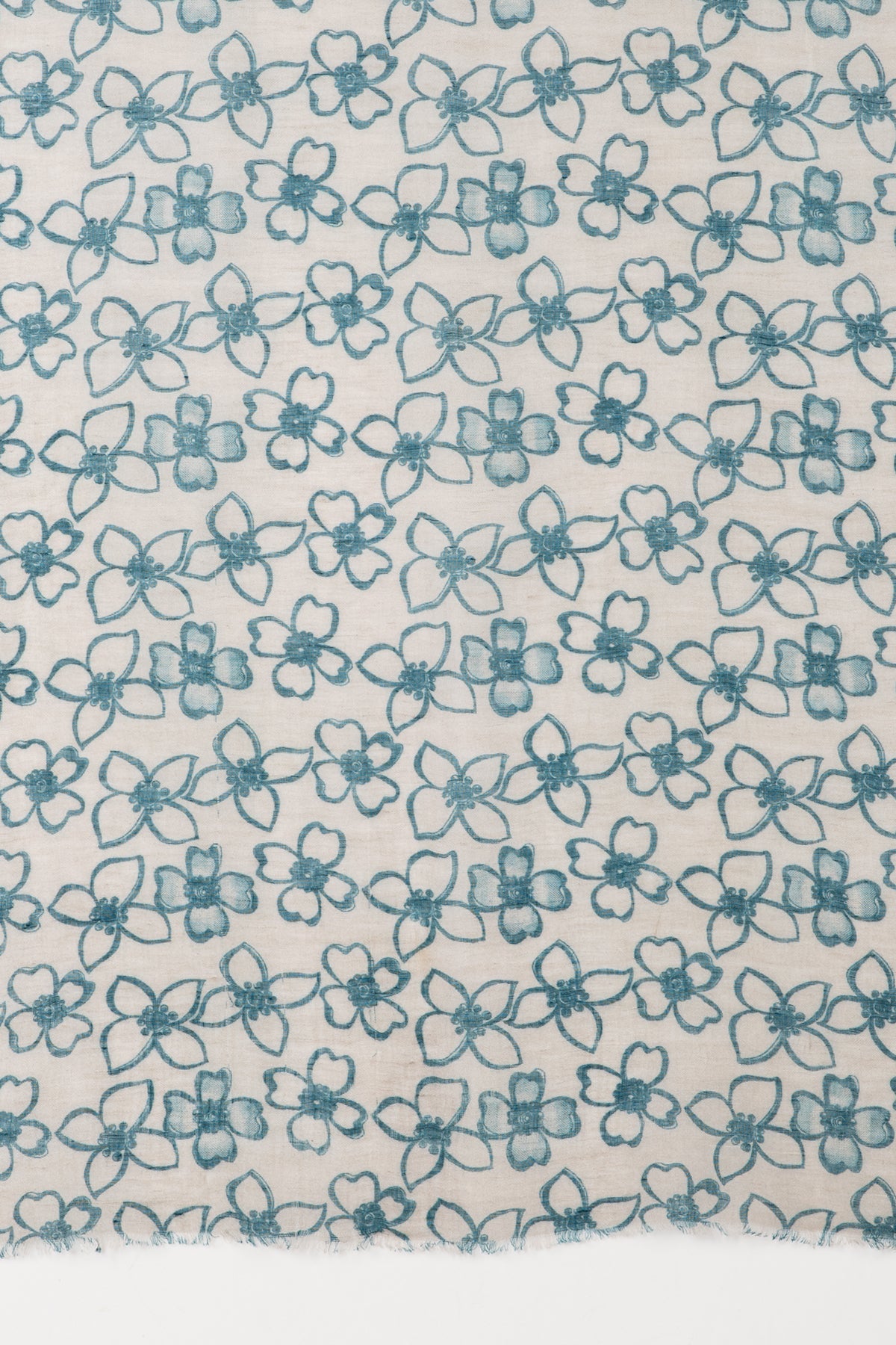 Flower Print Linen Cotton Scarf - Blue
