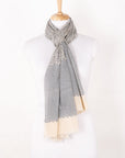 Floral and Chevron Print Cotton Scarf - Dark Night Ecru