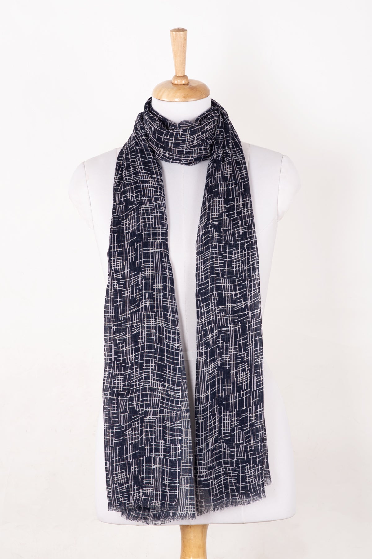 Busy Strokes Print Cotton Modal Scarf - Navy