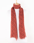 Ditsy Paisley and Flower Print Linen Cotton Scarf - Crimson