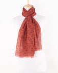 Ditsy Paisley and Flower Print Linen Cotton Scarf - Crimson