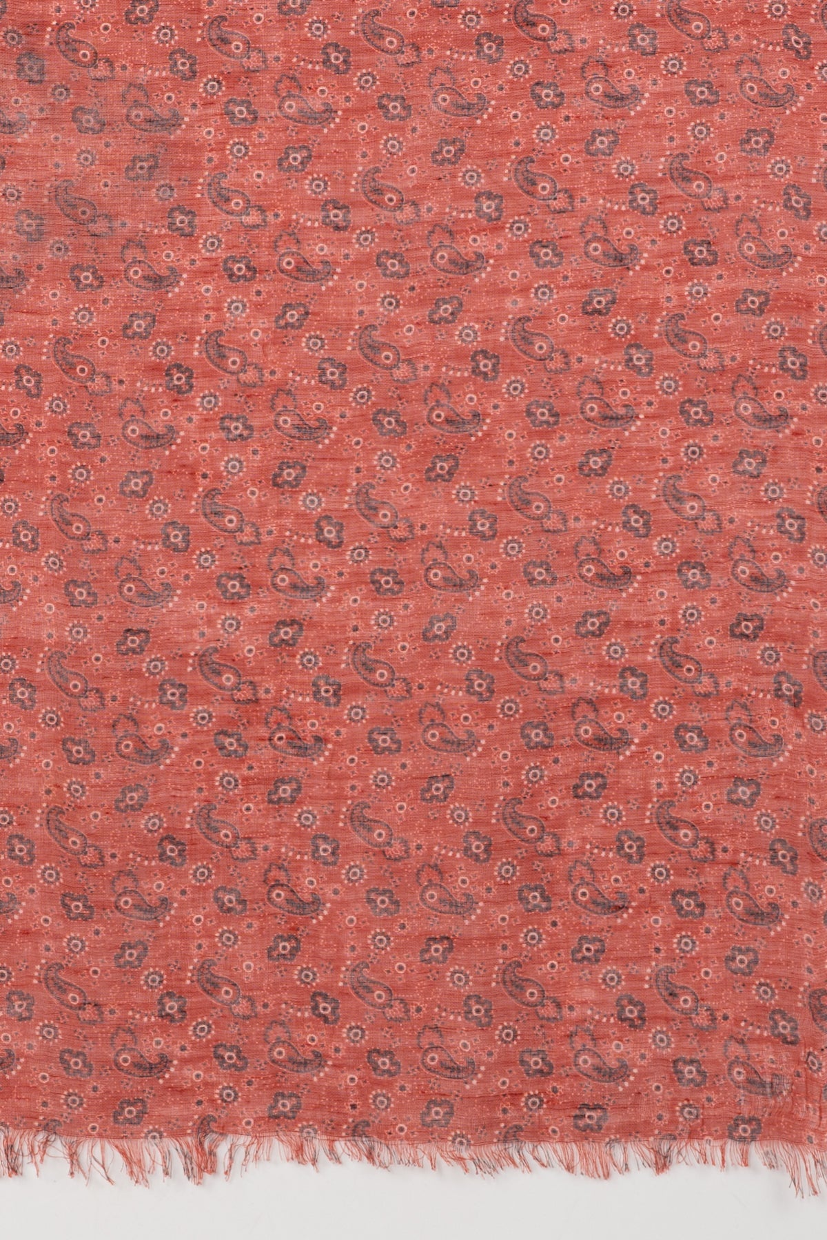 Ditsy Paisley and Flower Print Linen Cotton Scarf - Crimson