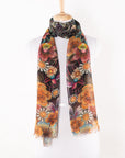 Floral Bouquet Print Linen Cotton Scarf - Multicoloured
