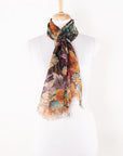 Floral Bouquet Print Linen Cotton Scarf - Multicoloured