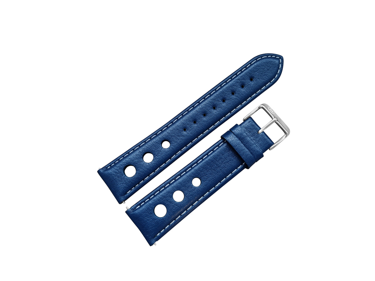 Blue Leather Rally Hole Watch Strap