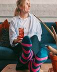 Rich Pink Striped Bamboo Socks (Comfort Cuff)
