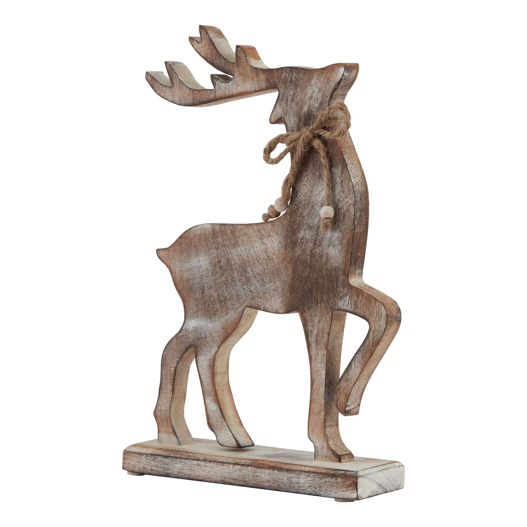 Whitewashed Wooden Reindeer Figurine for Nordic Styling