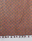 Double Sided Ajrakh Print Silk and Woolen Embroidered Scarf - Orange Off White
