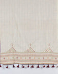 Double Sided Ajrakh Print Silk and Woolen Embroidered Scarf - Orange Off White
