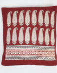 Long Paisley Bagh Hand Block Print Cotton Cushion Cover - Red
