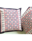 Checks Mix & Diamond Bagh Hand Block Print Cotton Cushion Cover - White Black Red