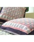 Checks Mix & Diamond Bagh Hand Block Print Cotton Cushion Cover - White Black Red
