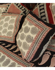 Ambi Paisley & Floral Mix Bagh Hand Block Print Cotton Cushion Cover - White Black Red