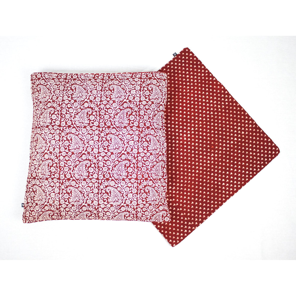 Paisley &amp; Mushroom Bagh Hand Block Print Cotton Cushion Cover - Red
