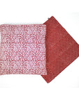 Paisley & Mushroom Bagh Hand Block Print Cotton Cushion Cover - Red