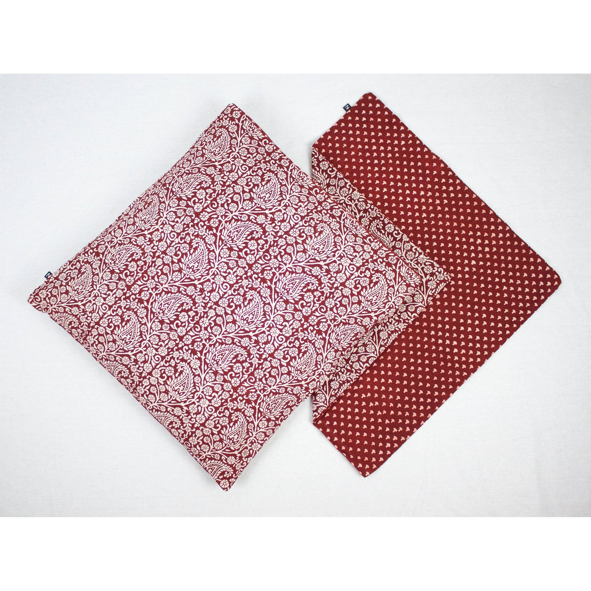 Paisley &amp; Mushroom Bagh Hand Block Print Cotton Cushion Cover - Red