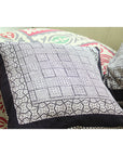 Checks Mix & Seashell Bagh Hand Block Print Cotton Cushion Cover - White Black