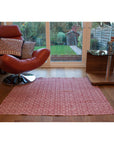 Lotus Flower Hand-block Print Area Rug - Red